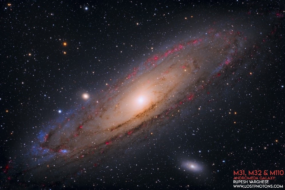 Andromeda galaxy, images, imaging, galaxies, astrophotography, astronomy, zwo cameras, telescope, light pollution filters, astronomy software, William optics redcat.