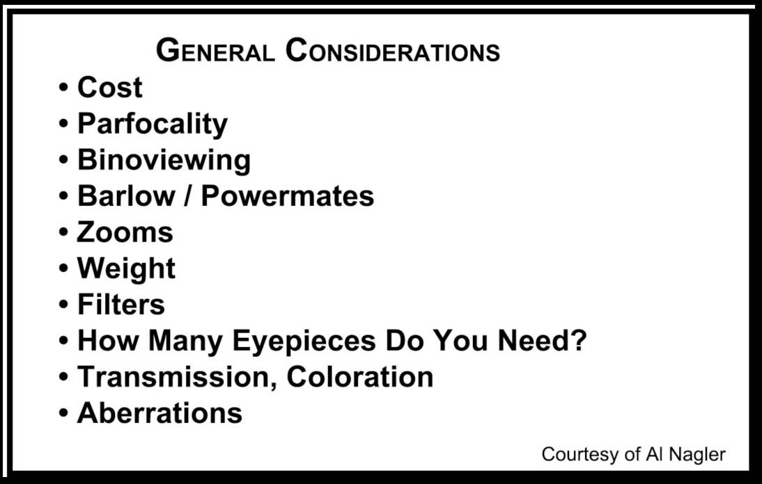 General Considerations for an Eyepiece Collection