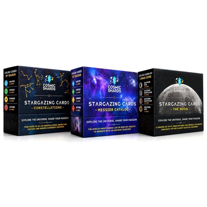 Cosmic Shards (3) Stargazing Cards Set - Constellations, The Moon, Messier Catalog