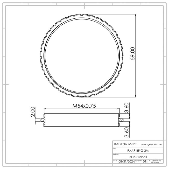 Blue Fireball Gender Changer: M54x0.75 Male-Male Thread Adapter - Drawing
