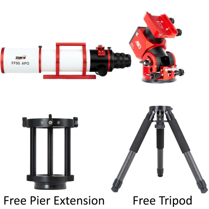 ZWO FF90 APO Telescope, AM3N Head, Pier Extension, & Tripod Bundle