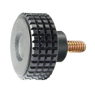 Hand Knob, Round Knurled Plastic Head with Plated Steel Stud, 1/4