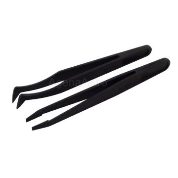 Heat Resistant Plastic Tweezers - Flat Nose & Bent (Set of 2 pcs)