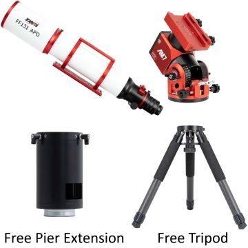 ZWO FF131 APO Refractor Quadruplet Flat-Field Refractor Bundle with AM7 Mount, TC40 Tripod and Pier Extension