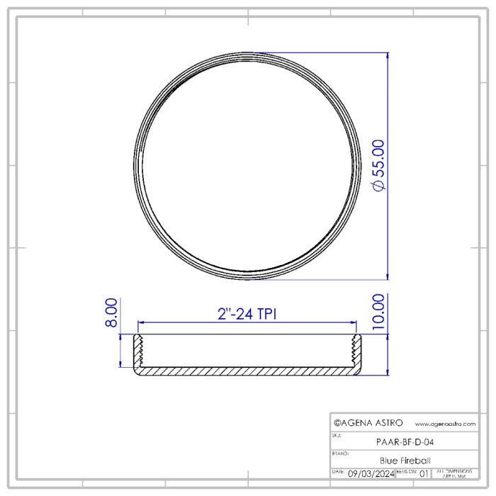 Blue Fireball End Cap (External) with SCT Female Thread # D-04