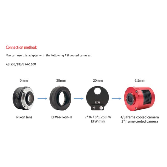 ZWO Nikon Lens Short Adapter for Electronic Filter Wheel