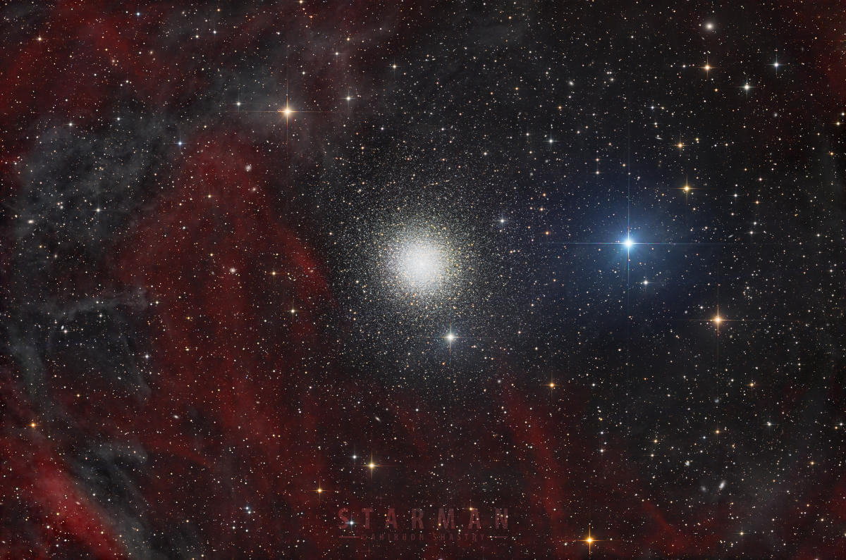 m15 globular cluster on a Ha background