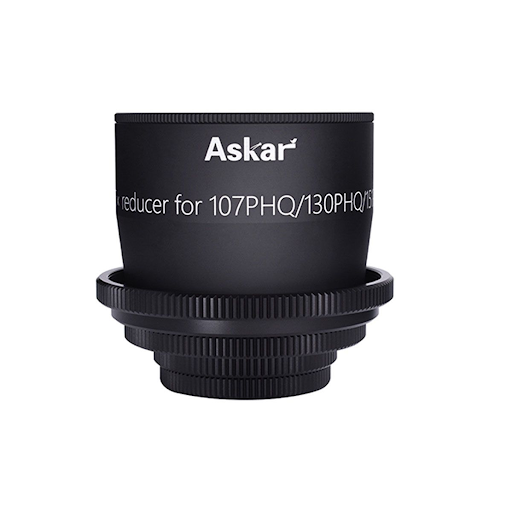 Dedicated Askar focal reducer designed for the 107PHQ, 130PHQ, and 151PHQ flatfield telescope series to provide faster astrophotography focal ratios.