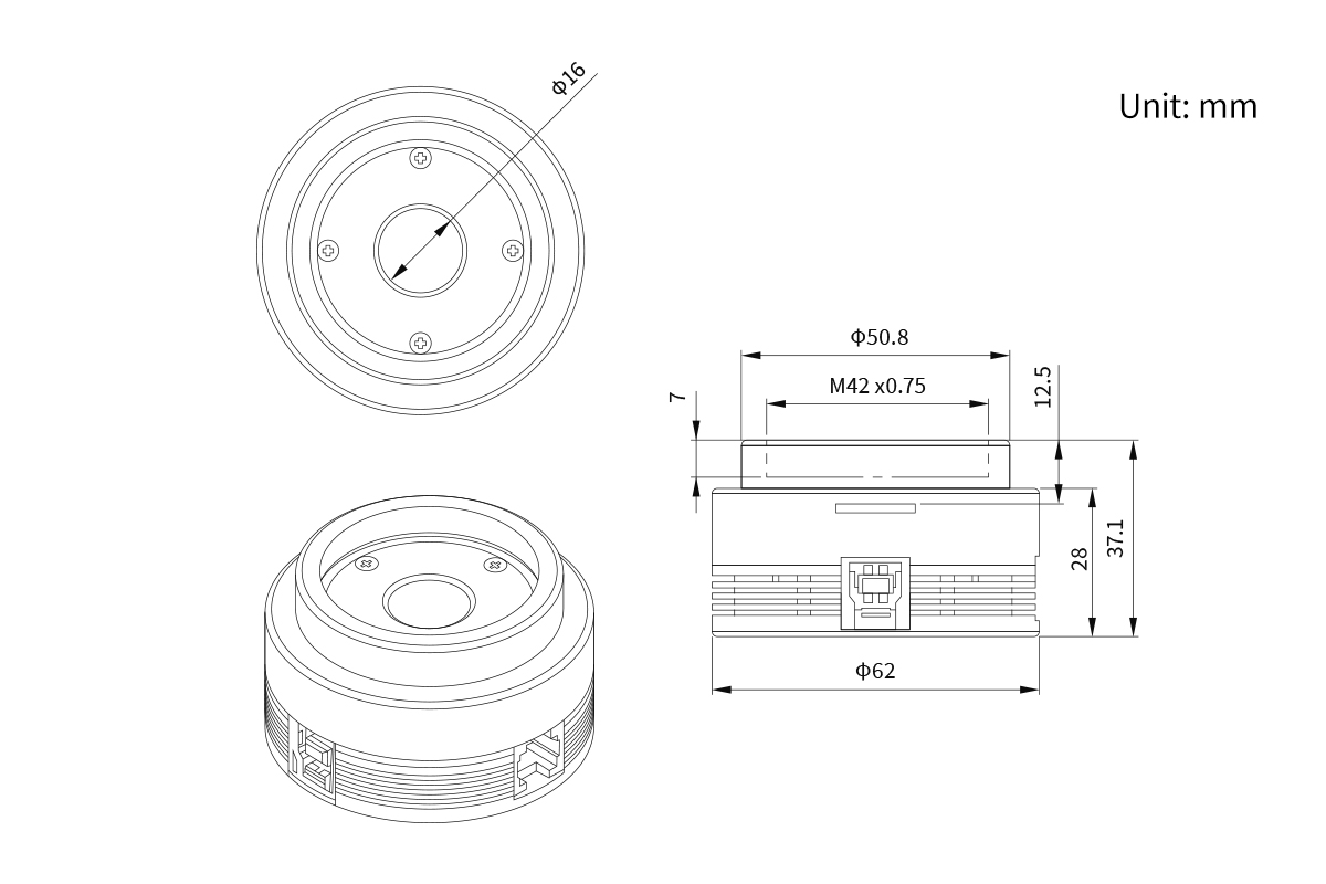 Mechanical diagram for the ZWO ASI676MM CMOS camera  
