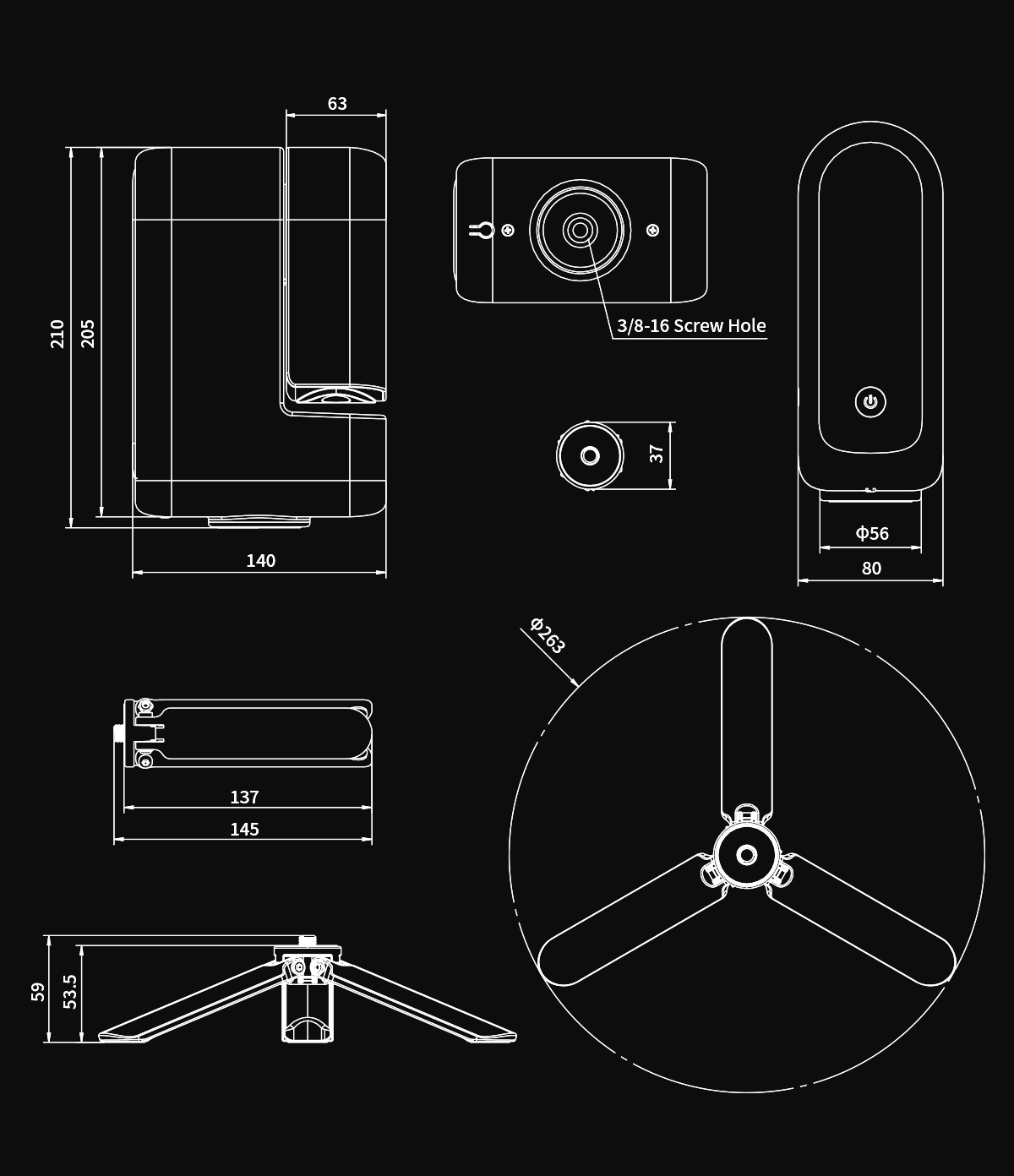 Mechanical diagram for the ZWO Seestar S30 Pro Smart Telescope