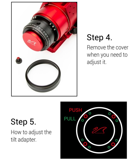 Step 4 remove the cover when you need to adjust it. Step 5 adjust the tilt adapter by tightening or loosening the push-pull screws.