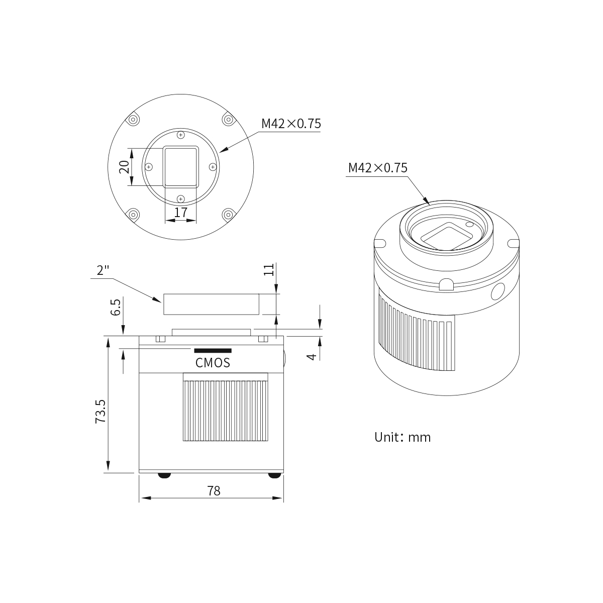 ZWO Astronomy Camera - Mechanical Diagram