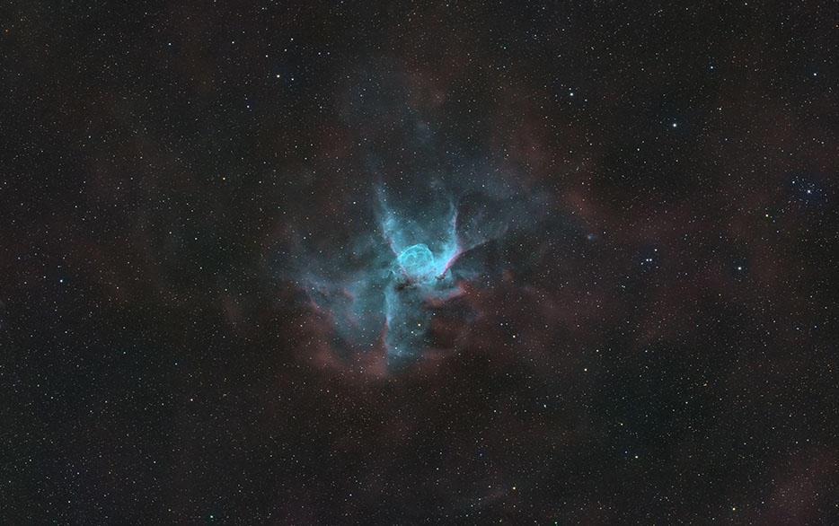 ZWO ASI2600MM Duo APS-C Cooled Color Astronomy Camera example narrowband image of Thors Helmet. 