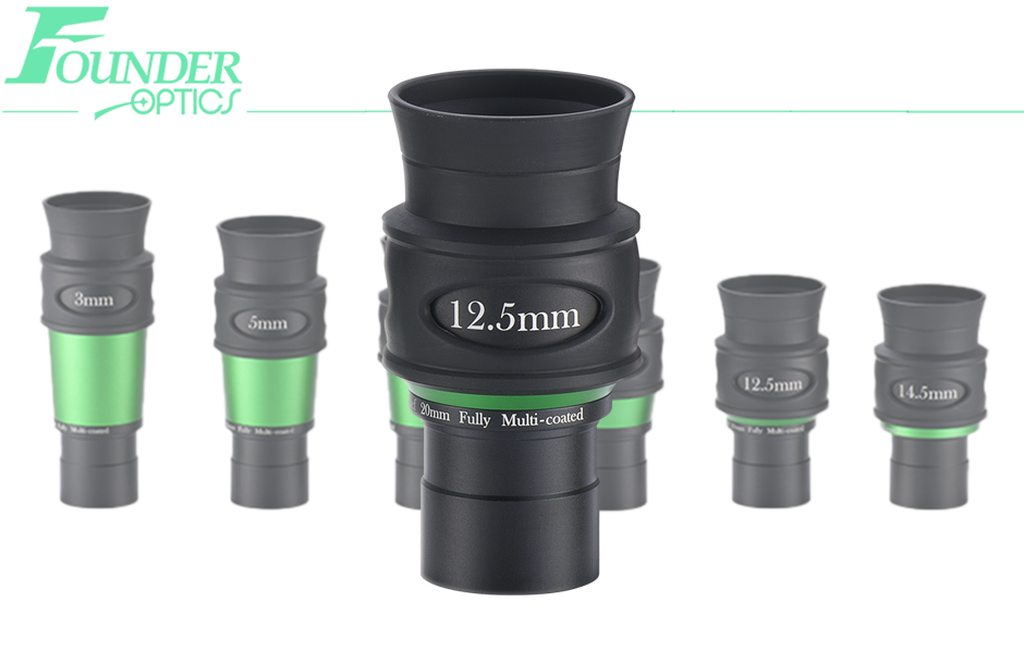 Founder Optics 1.25" 3mm ALIEN Eyepiece with logo and eyepiece series in the background