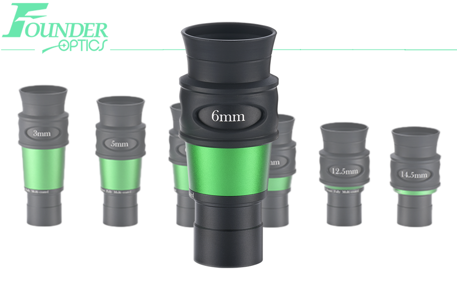 Founder Optics 1.25" 3mm ALIEN Eyepiece with logo and eyepiece series in the background