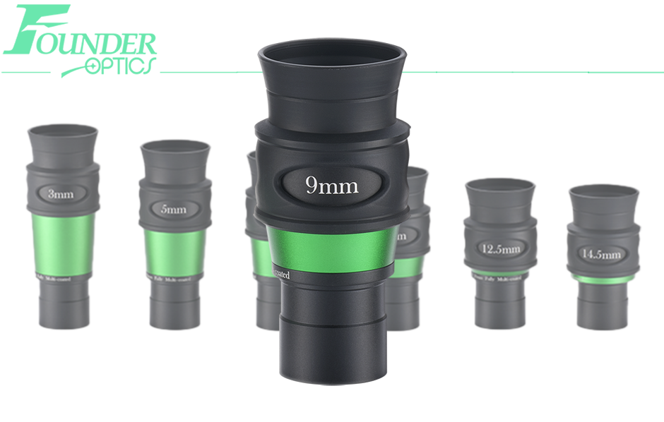 Founder Optics 1.25" 3mm ALIEN Eyepiece with logo and eyepiece series in the background