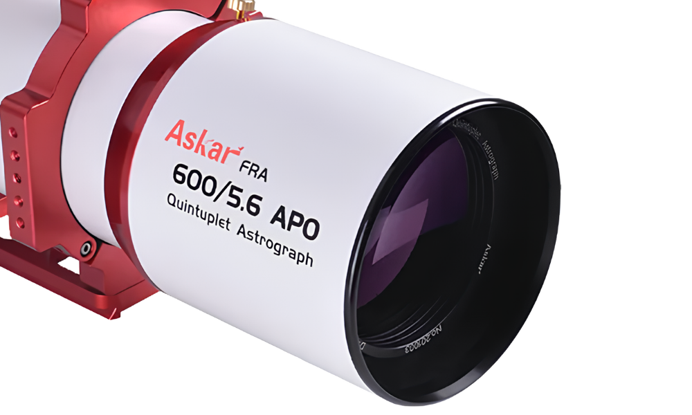 Askar FRA600 108mm f/5.6 Quintuplet Petzval Flat-Field Astrograph showcasing the five-element design.