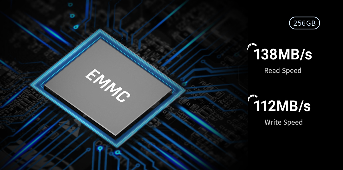 EMMC processing and 256 GB of storage