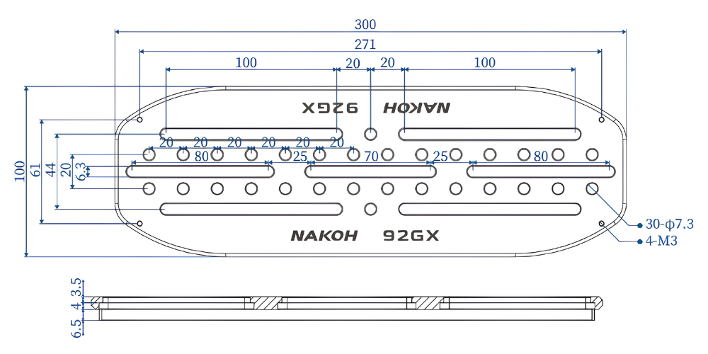 Nakoh 92GX f/6.5 Quintuplet Petzval Flat‑Field Astrograph dimensions.