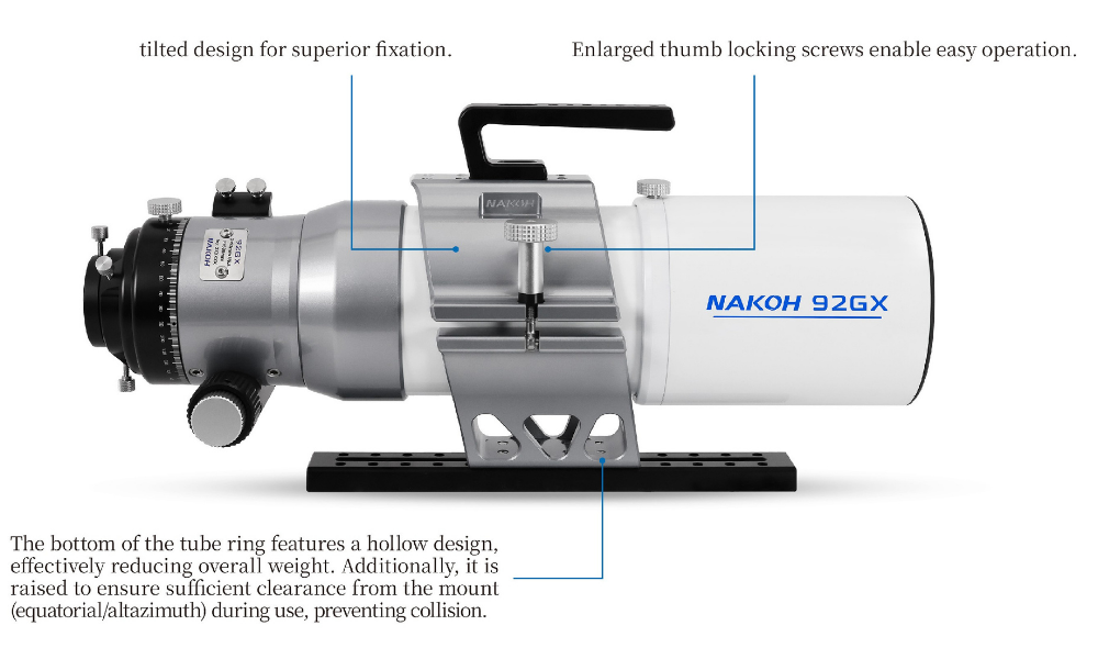 Nakoh 92GX f/6.5 Quintuplet Petzval Flat‑Field Astrograph mounting rings and other accessories