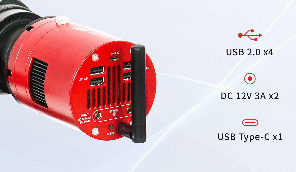ZWO585MM Camera ports and wifi antenna