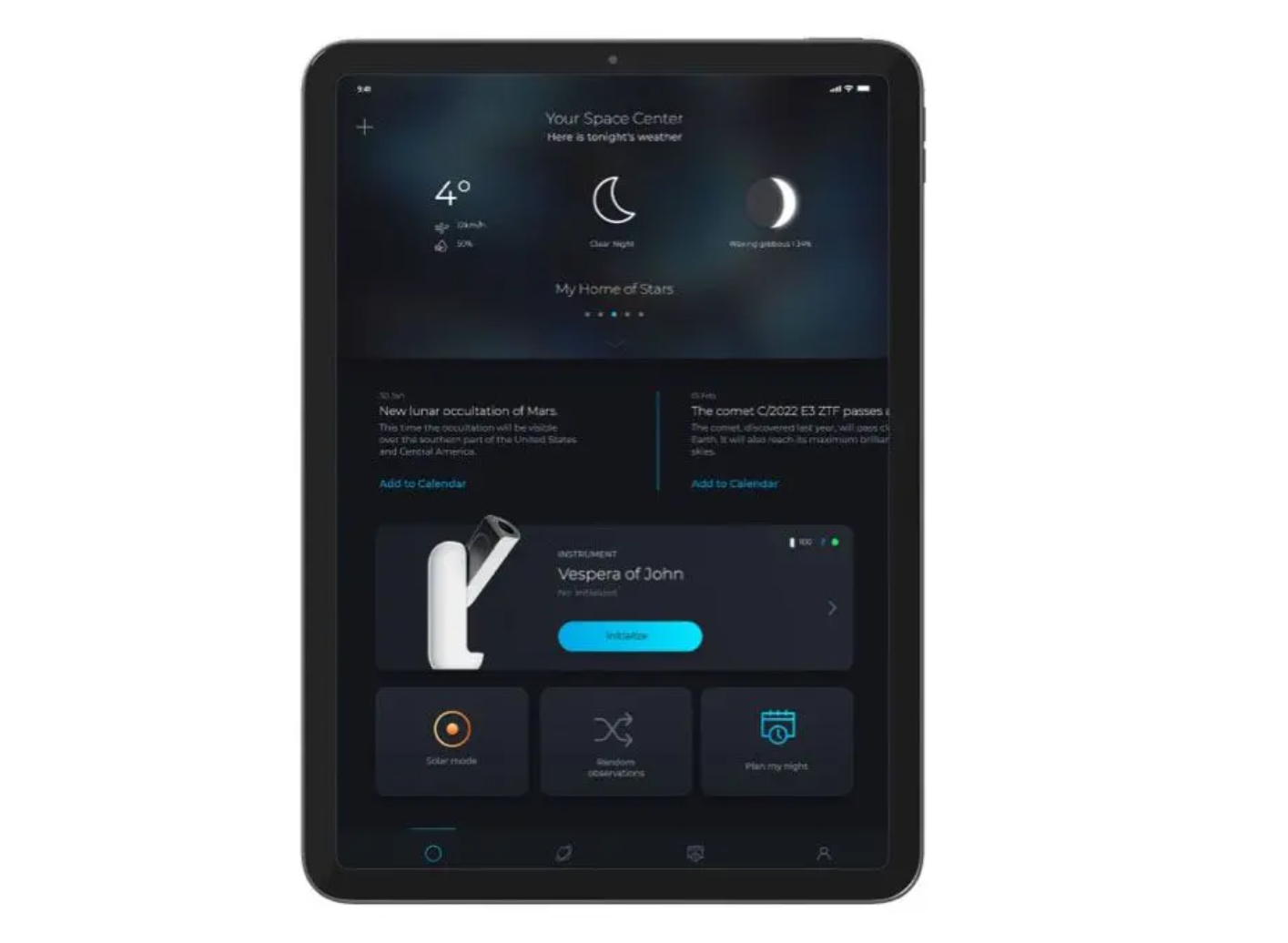 Vaonis Vespera II object catalog in Singularity app