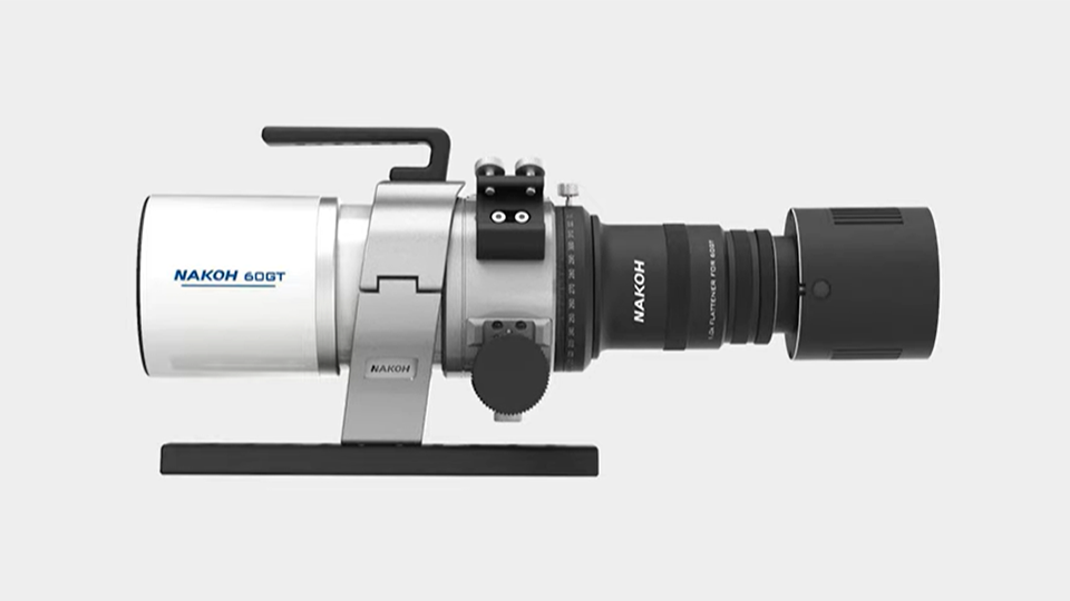 Nakoh 60GT 60mm f/6 Triplet APO Astrograph full setup with corrector and camera.