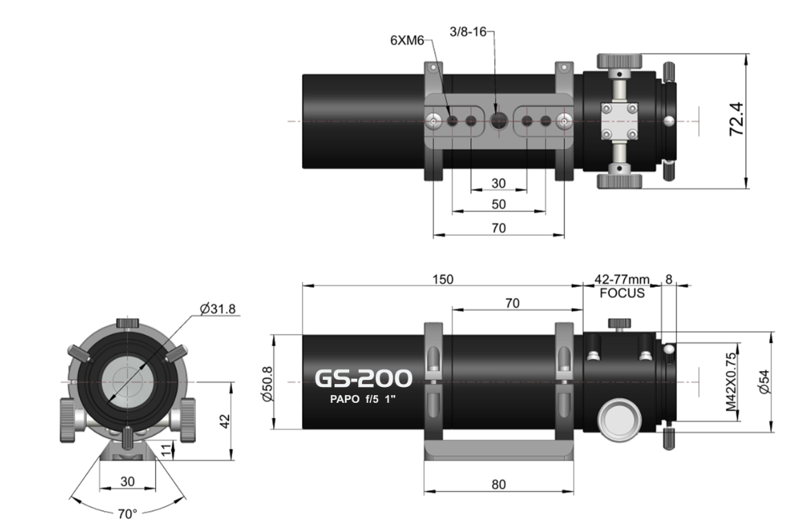 GS200 Guide scope dimensional diagram