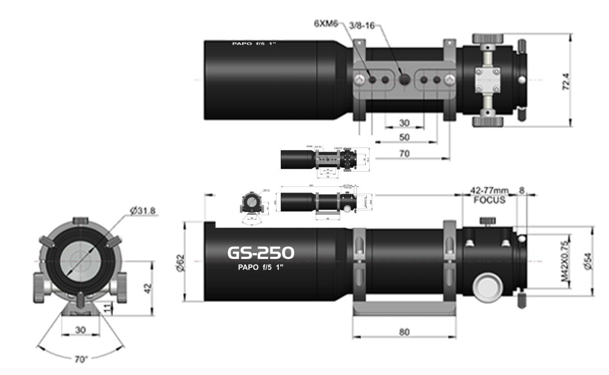GS250 guide scope dimensional diagram
