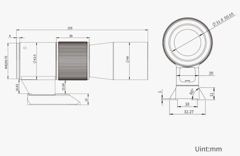 ZWO 30mm f/5 Mini Guide Scope structrual diagram