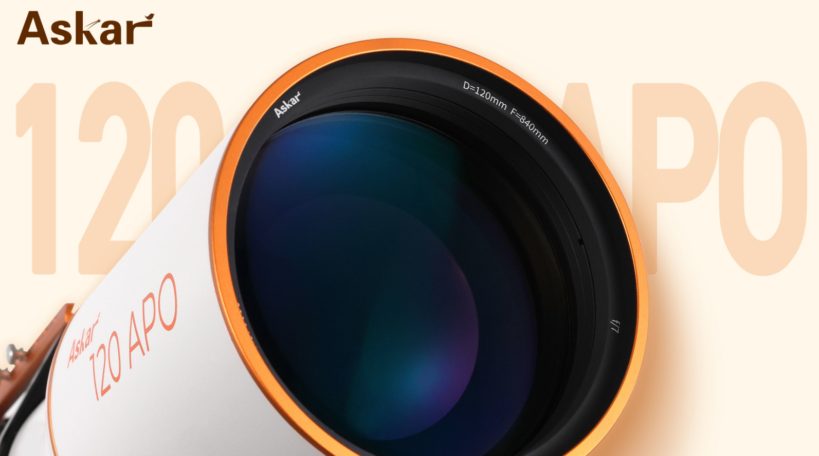 Askar 120 APO refractor front objective lens.