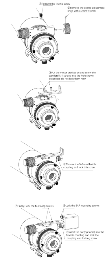 Askar 120 APO refractor break down of focuser and mounting points for optional EAF.