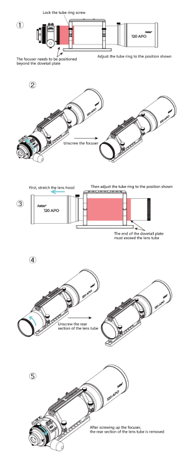 Askar 120 APO refractor attaching the mounting rings.