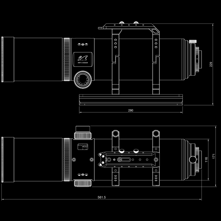 William Optics RedCat 91 WIFD mechanical diagram and dimensions. 