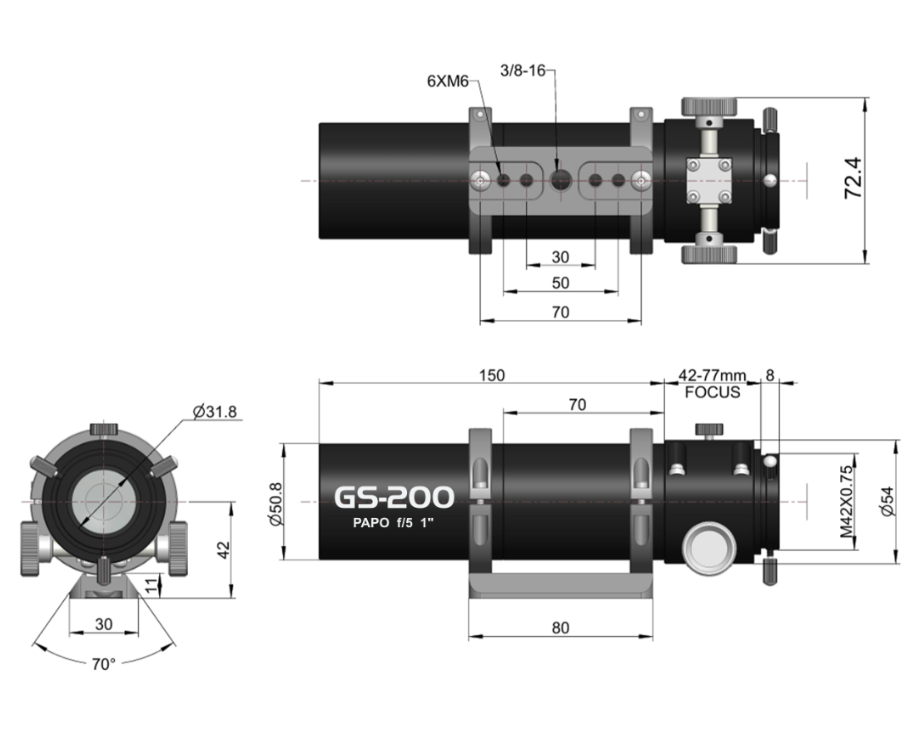 GS200 Guide scope dimensional diagram