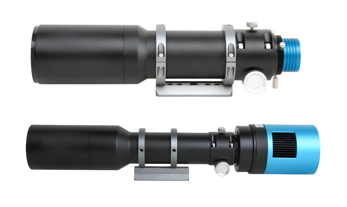ToupTek GS Series guide scope with ToupTek planetary and guide cameras attached for astrophotography and guiding