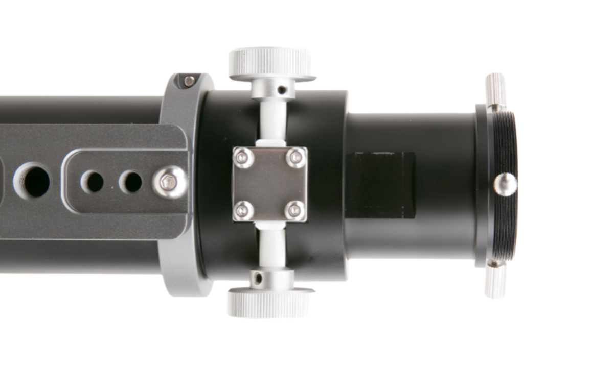 Close-up view of the ToupTek GS Series Crayford focuser mechanism and precision adjustment knobs