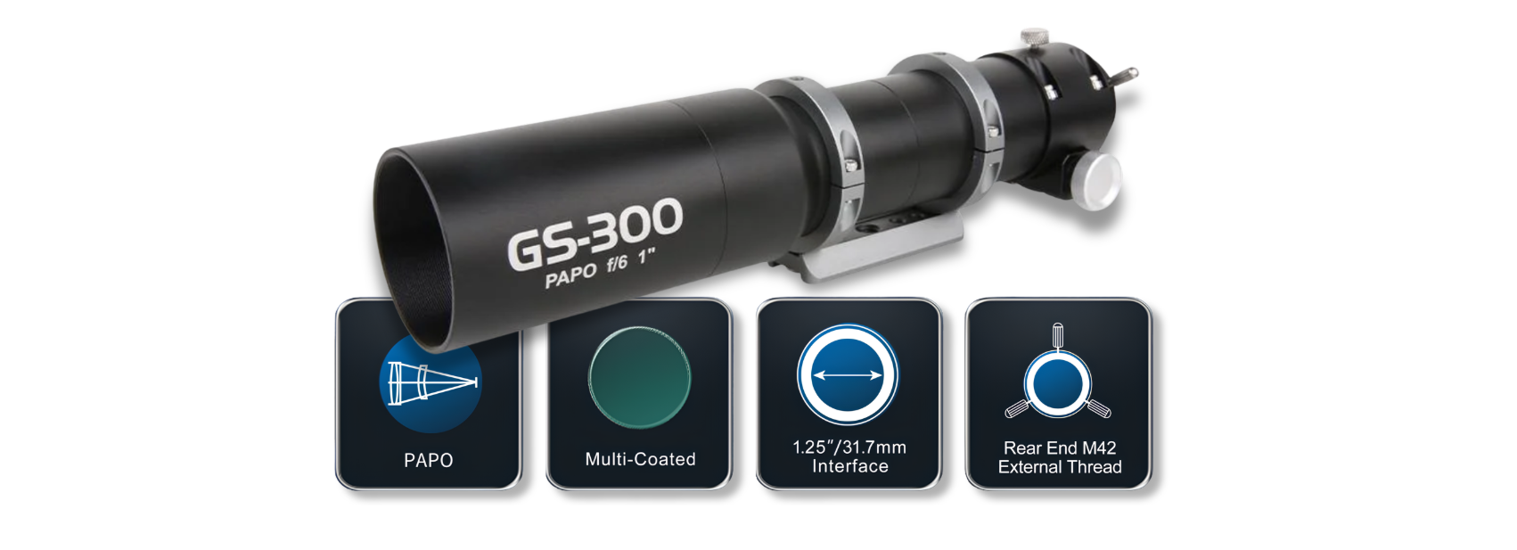 Complete lineup of ToupTek GS Series PAPO guide scopes in multiple aperture and focal length configurations
