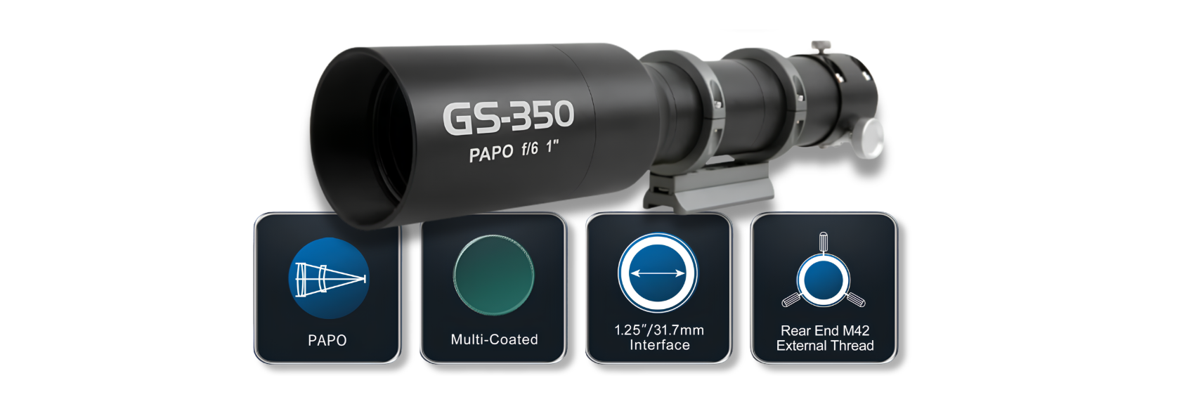 Complete lineup of ToupTek GS Series PAPO guide scopes in multiple aperture and focal length configurations