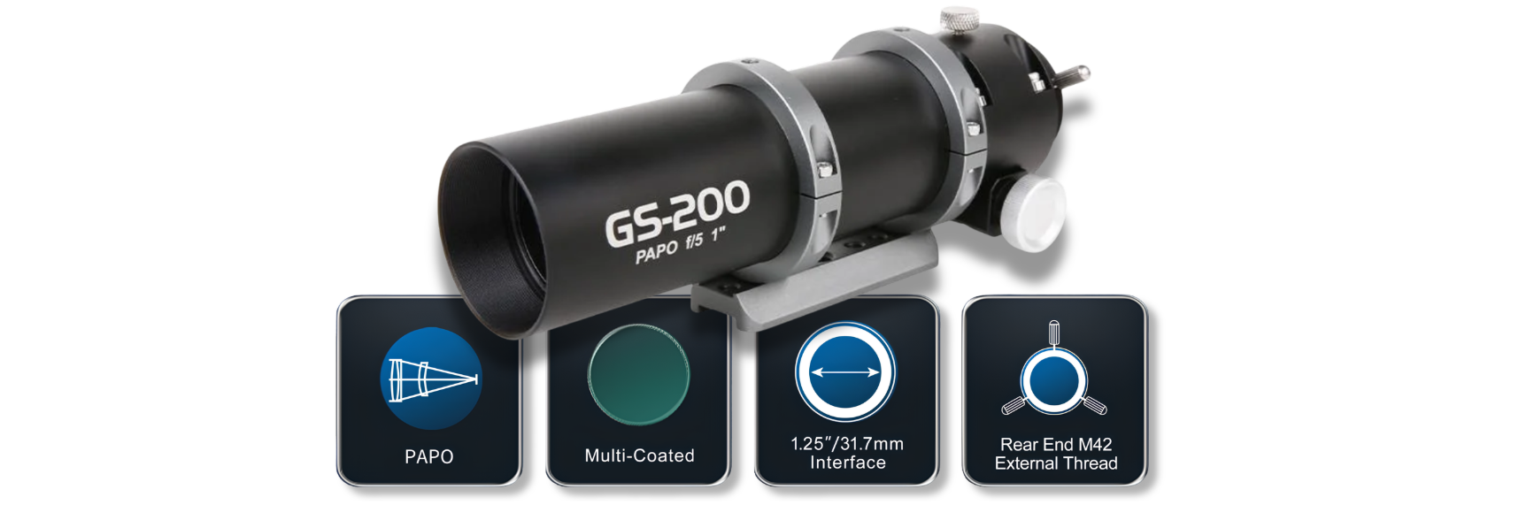 Complete lineup of ToupTek GS Series PAPO guide scopes in multiple aperture and focal length configurations