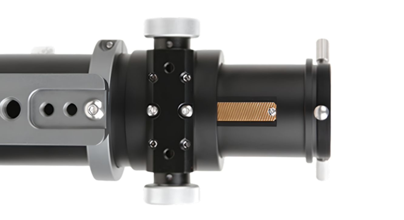 Close-up view of the ToupTek GS Series Crayford focuser mechanism and precision adjustment knobs