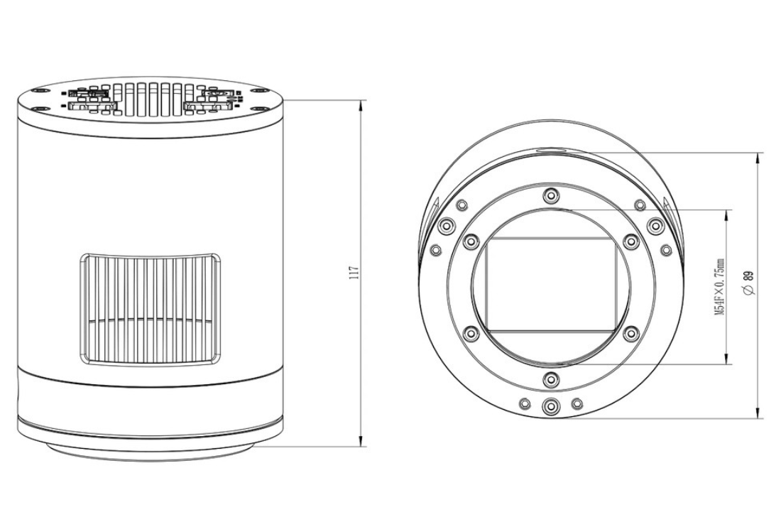 ToupTek SkyEye24AC Plus Color DSO Cooled Camera - MECHANICAL DIAGRAM