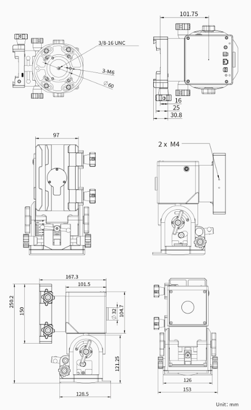 Mechanical diagram for the ZWO AM7 Mount for Telescopes