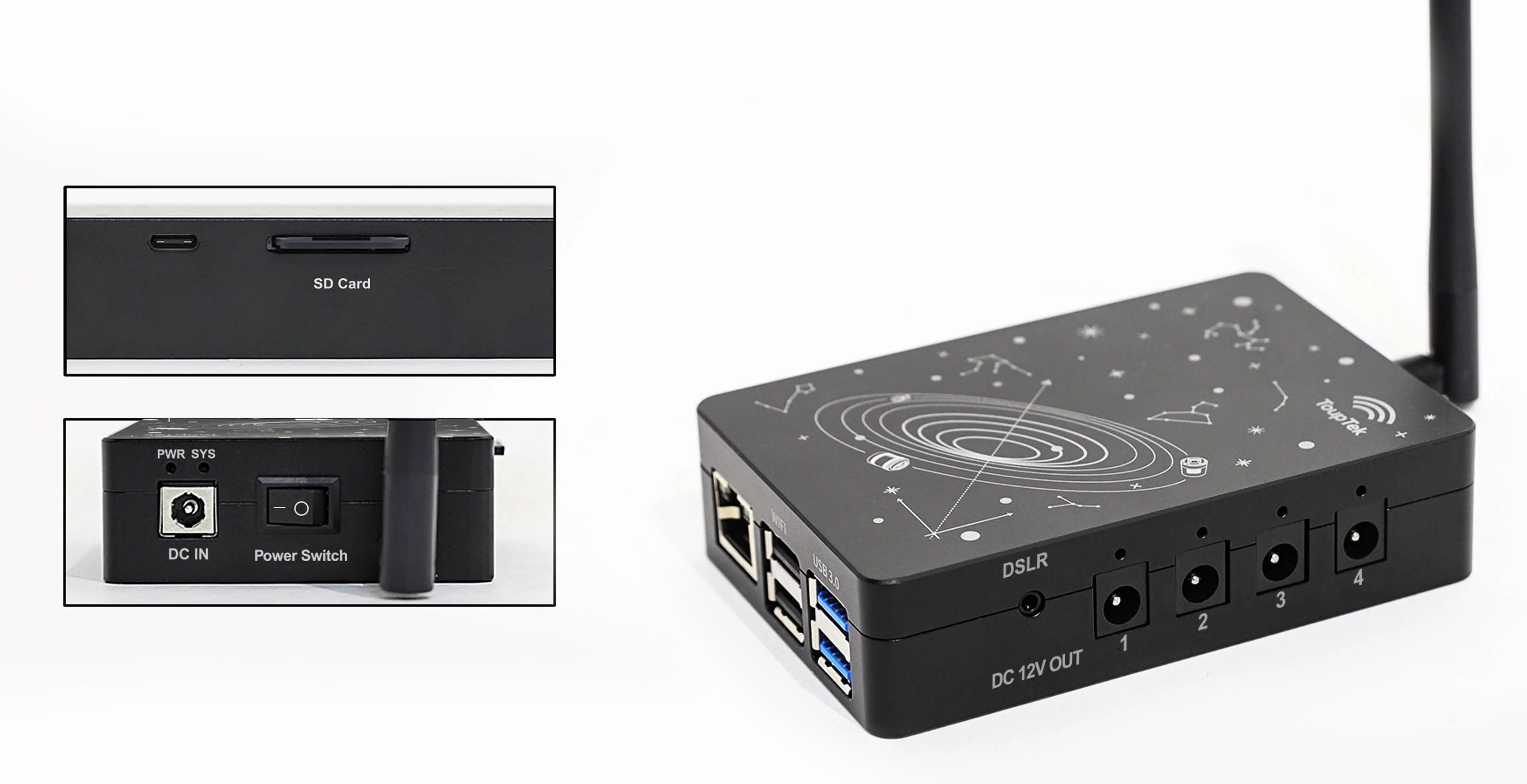 Stellavita ToupTek AstroStation Astrophotography Controller power ports and various other options.