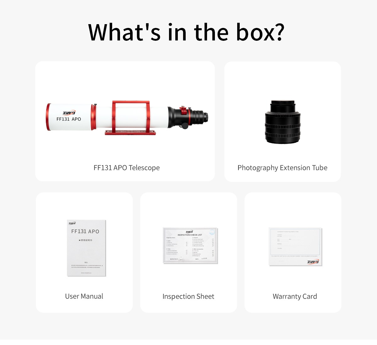 ZWO FF131 APO Telescope - What's in the Box