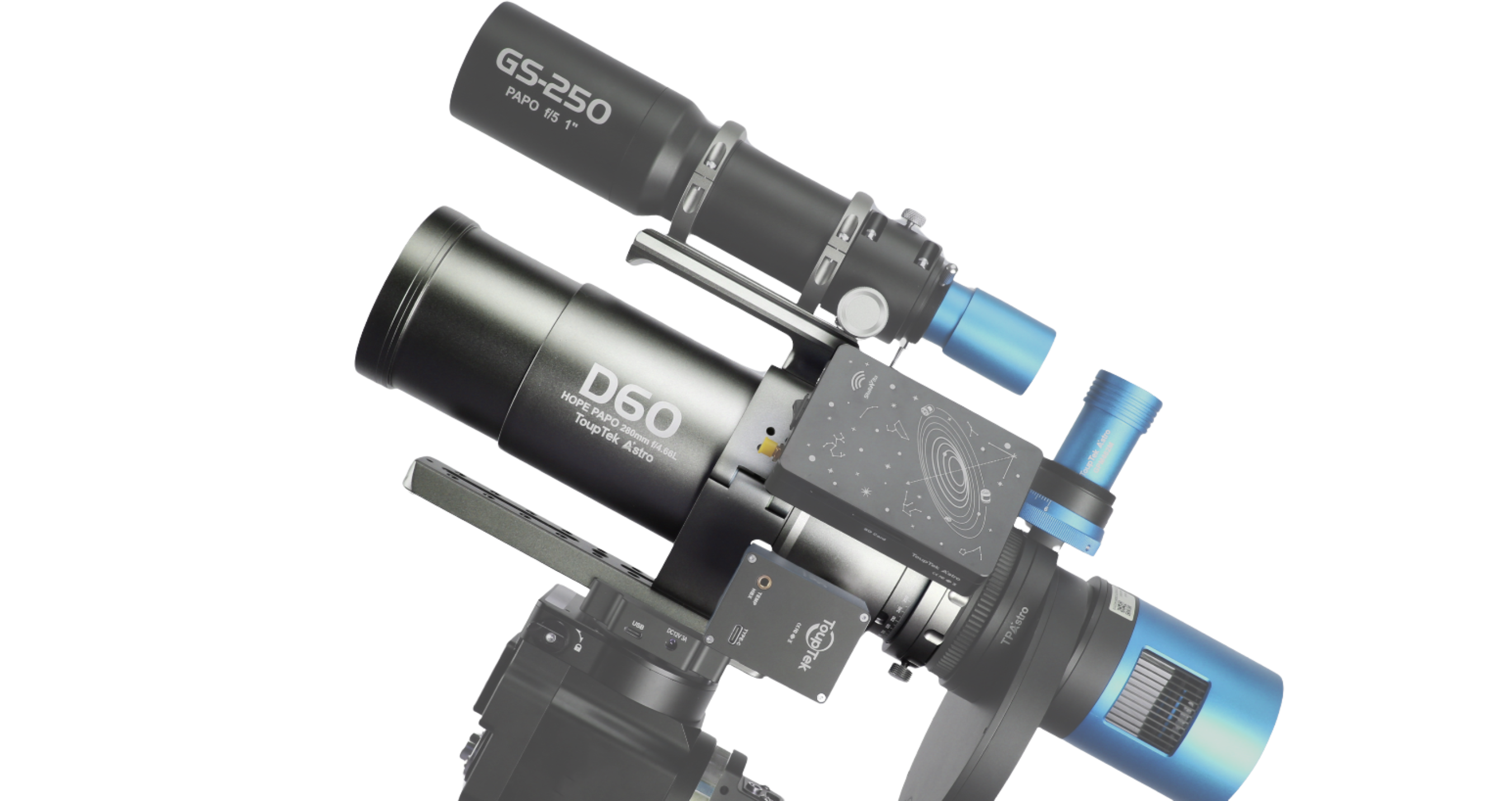 ToupTek HOPE D60 with various ToupTek accessories setup as a full imaging rig