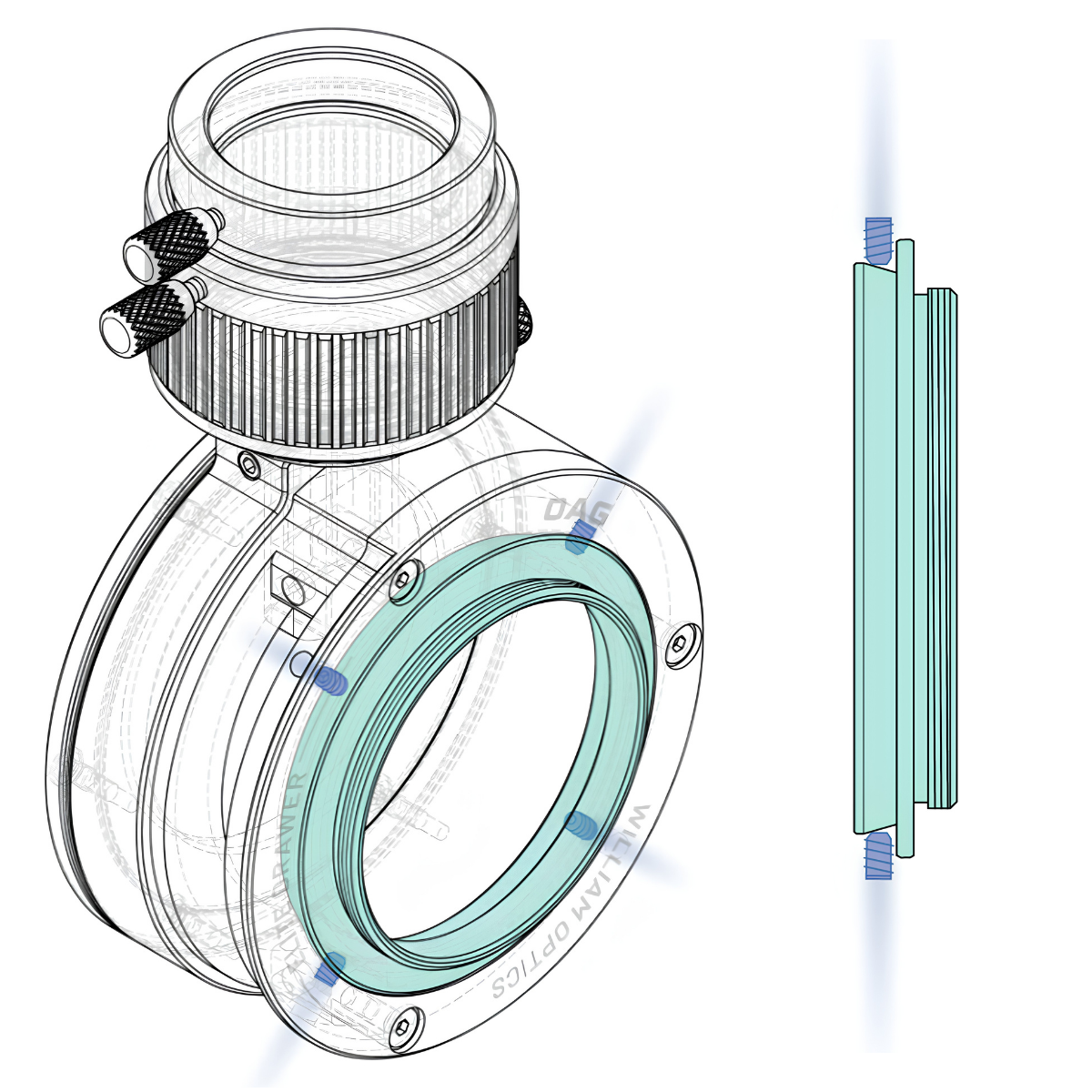 William Optics Elite Off-Axis Guider with M48 Threaded Filter Drawer Kit replacing camera adapter