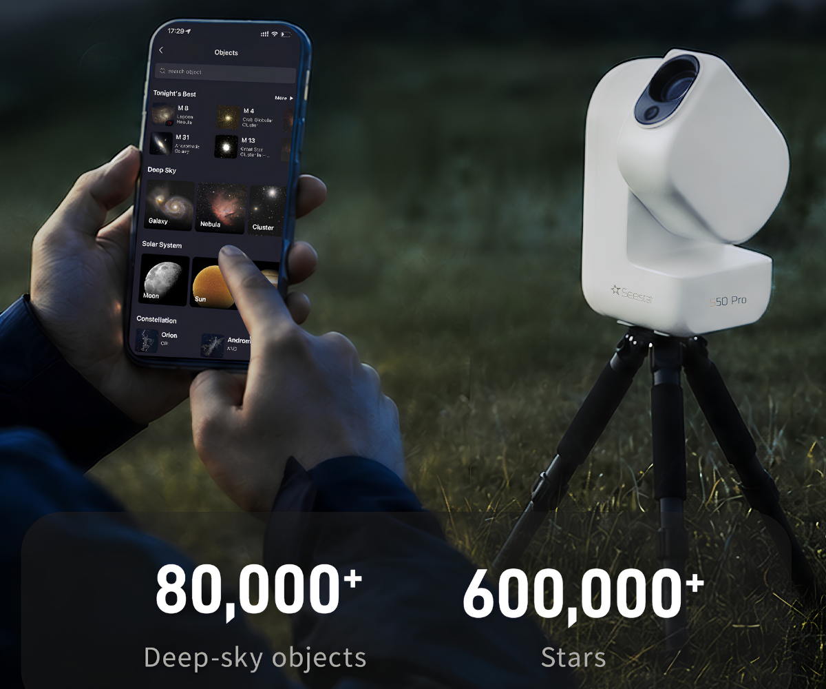 ZWO Seestar S50 large integrated star cataloge database.