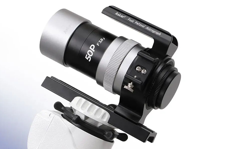 Askar 50P 50mm f/3.8 Quadruplet Petzval APO Refractor Telescope on an equatorial mount.