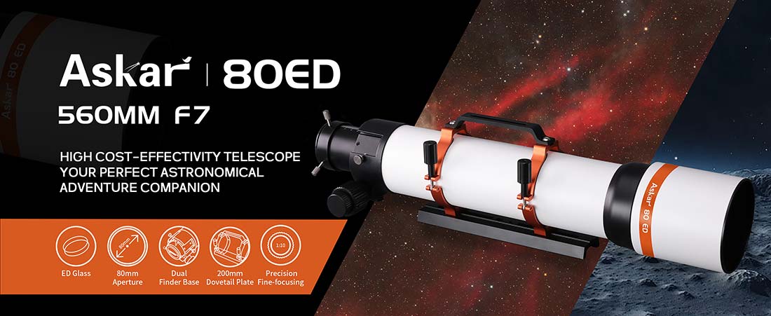 The Askar 80ED 560m F/7 refracting telescope is perfect for beginner astrophotography enthusiasts